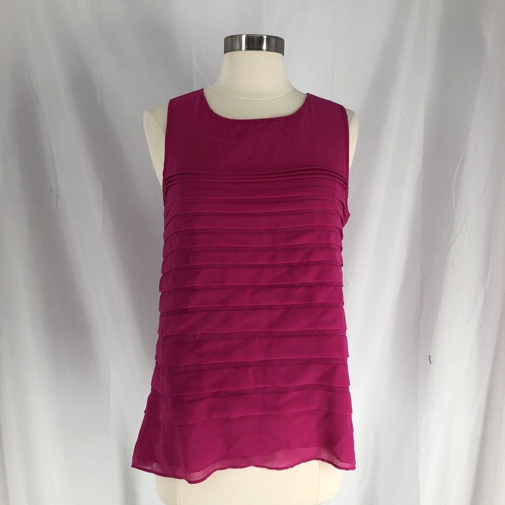 Dana Buchman Women’s Top Medium Pink Sleeveless Ruffled Casual Blouse